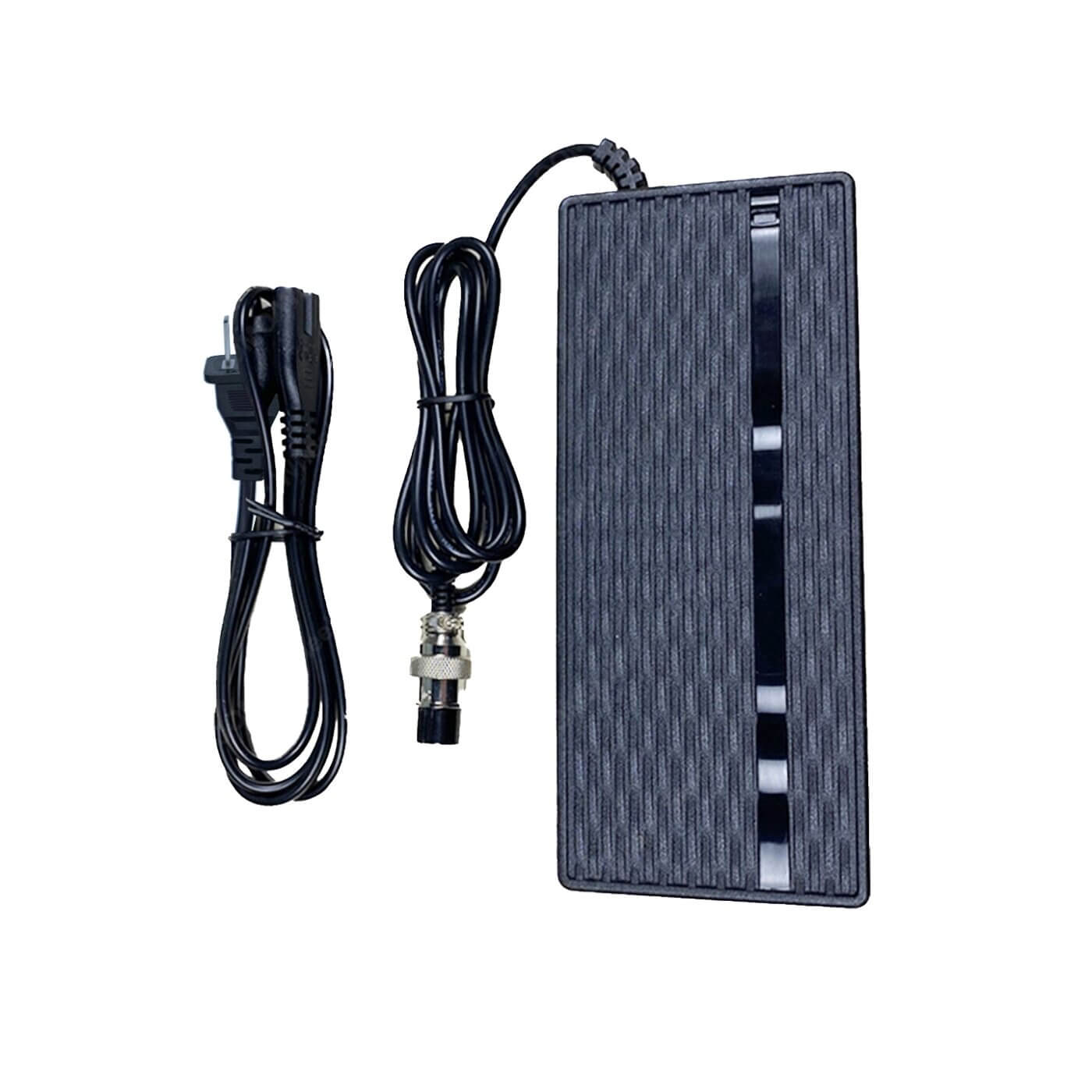 A power supply with a black cord attached to it.