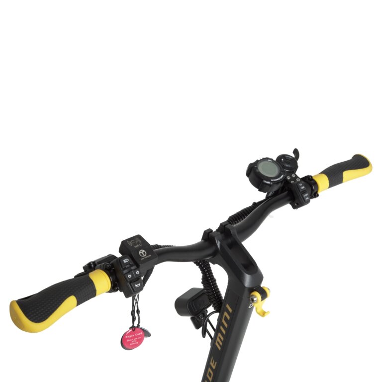 A Blade Mini Pro electric scooter in black and yellow with handlebars.