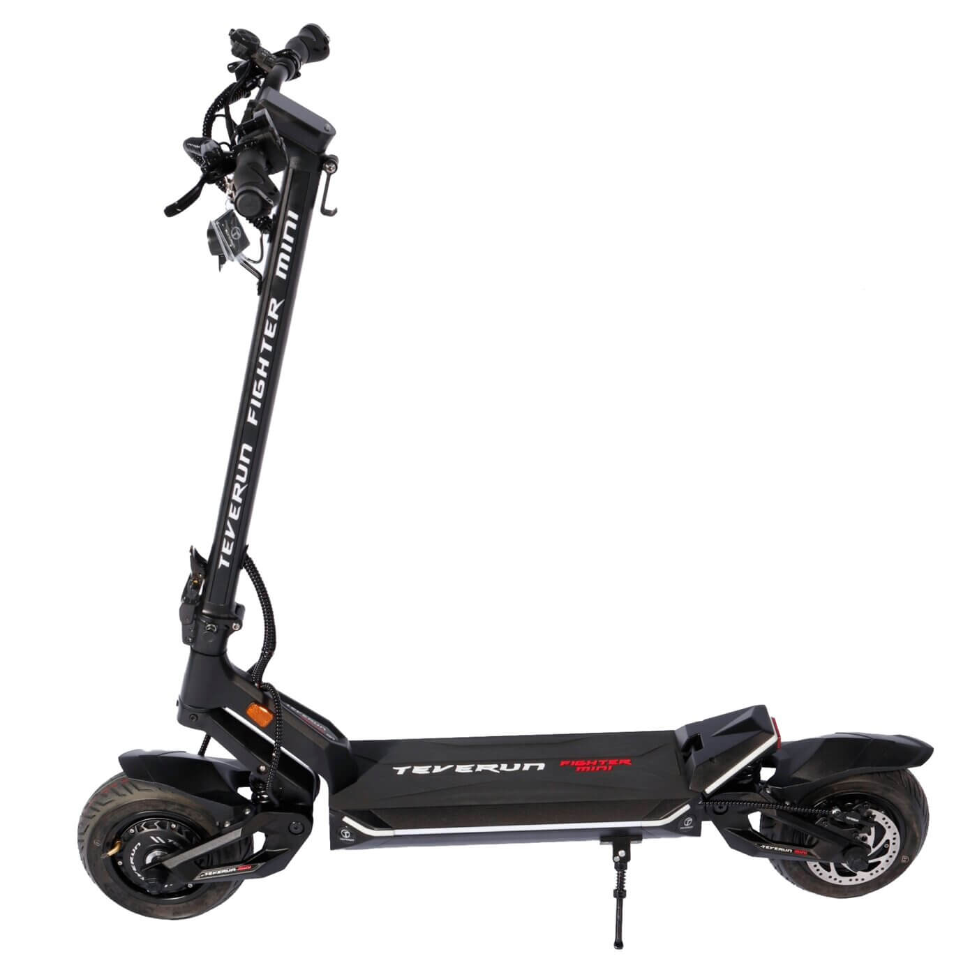 A black Fighter Mini electric scooter on a white background.