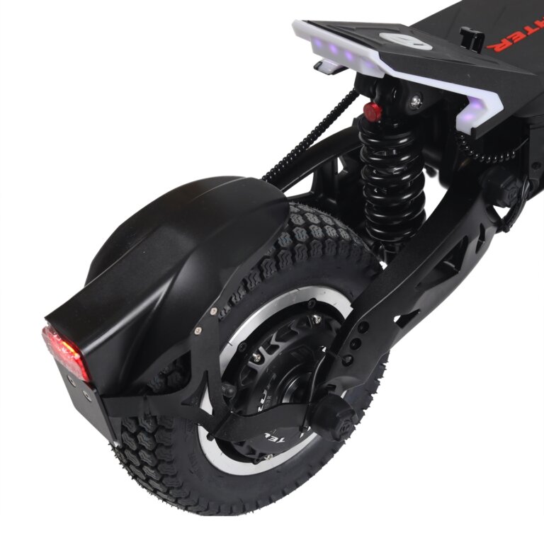 The rear view of an electric scooter, Fighter 10.