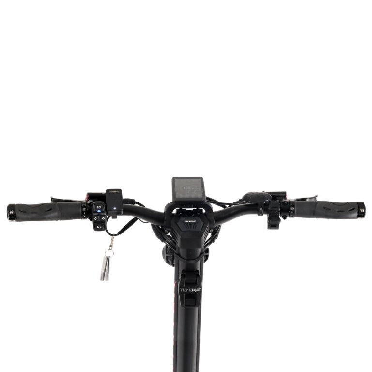 A close-up of the handlebar of an electric bike designed for Fighter 11+ enthusiasts.